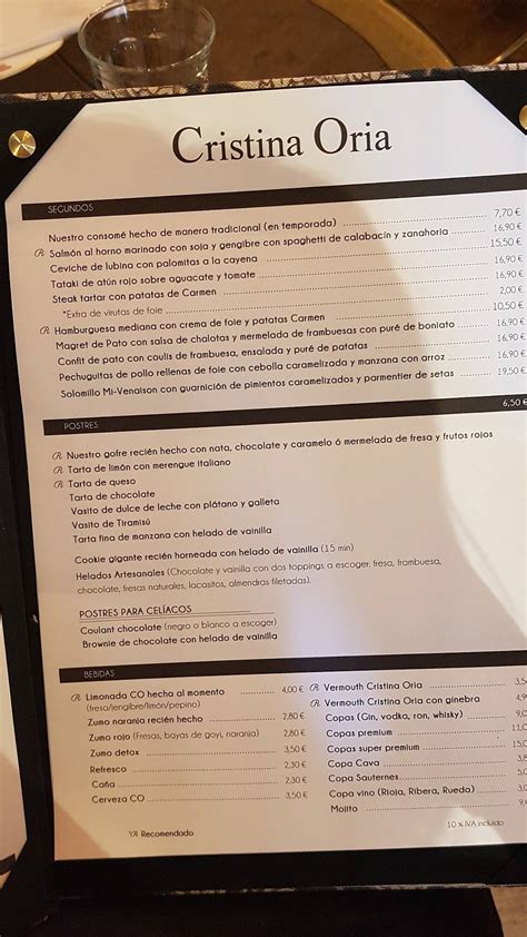 cristina oria menu